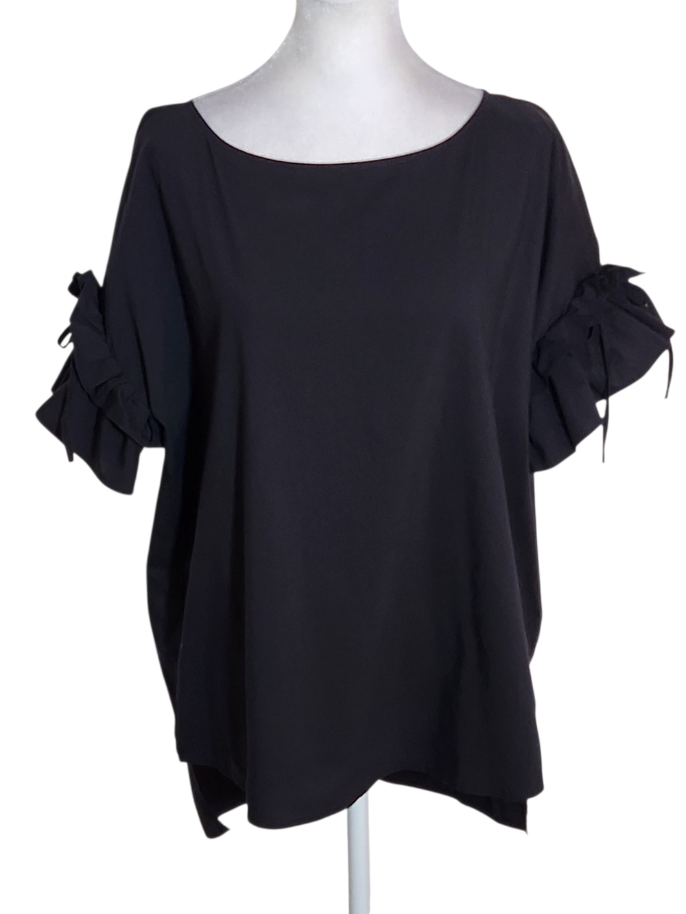Belle Sky Black Ruffle Sleeve Blouse Size Medium